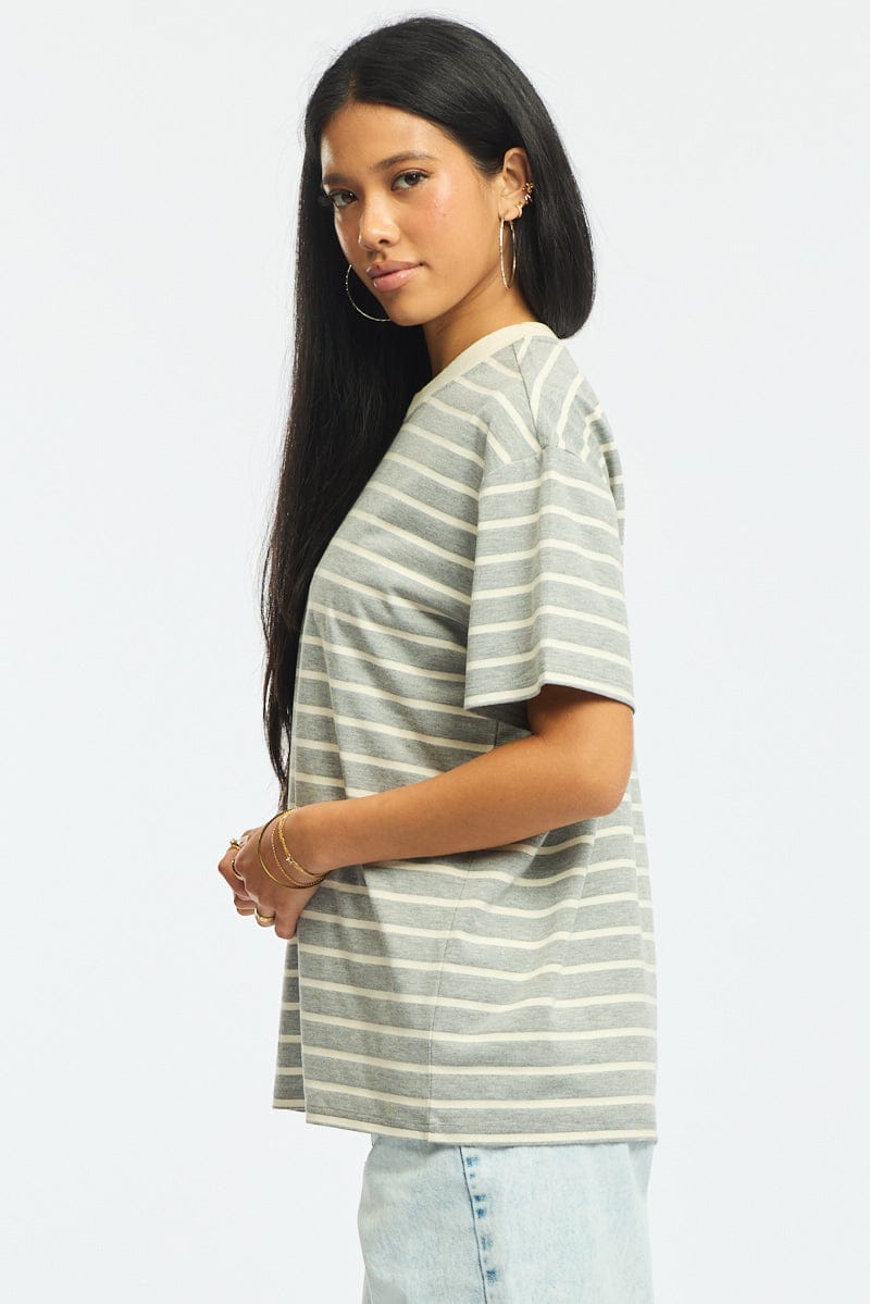 Grey Stripe Oversized T-Shirt Short Sleeve