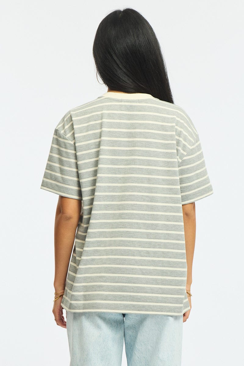 Grey Stripe Oversized T-Shirt Short Sleeve