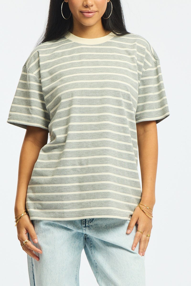 Grey Stripe Oversized T-Shirt Short Sleeve
