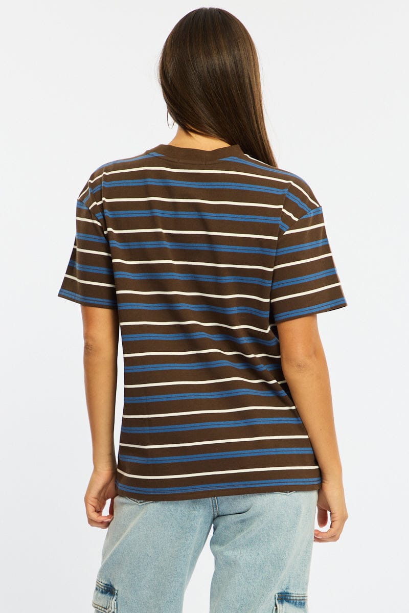 Brown Stripe Short Sleeve Oversized Stripe Tshirt