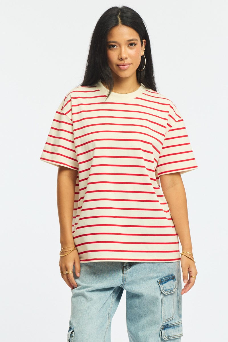 Red Stripe Oversized T-Shirt Short Sleeve