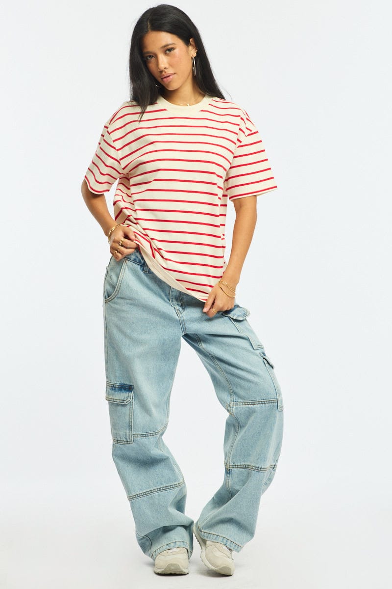 Red Stripe Oversized T-Shirt Short Sleeve