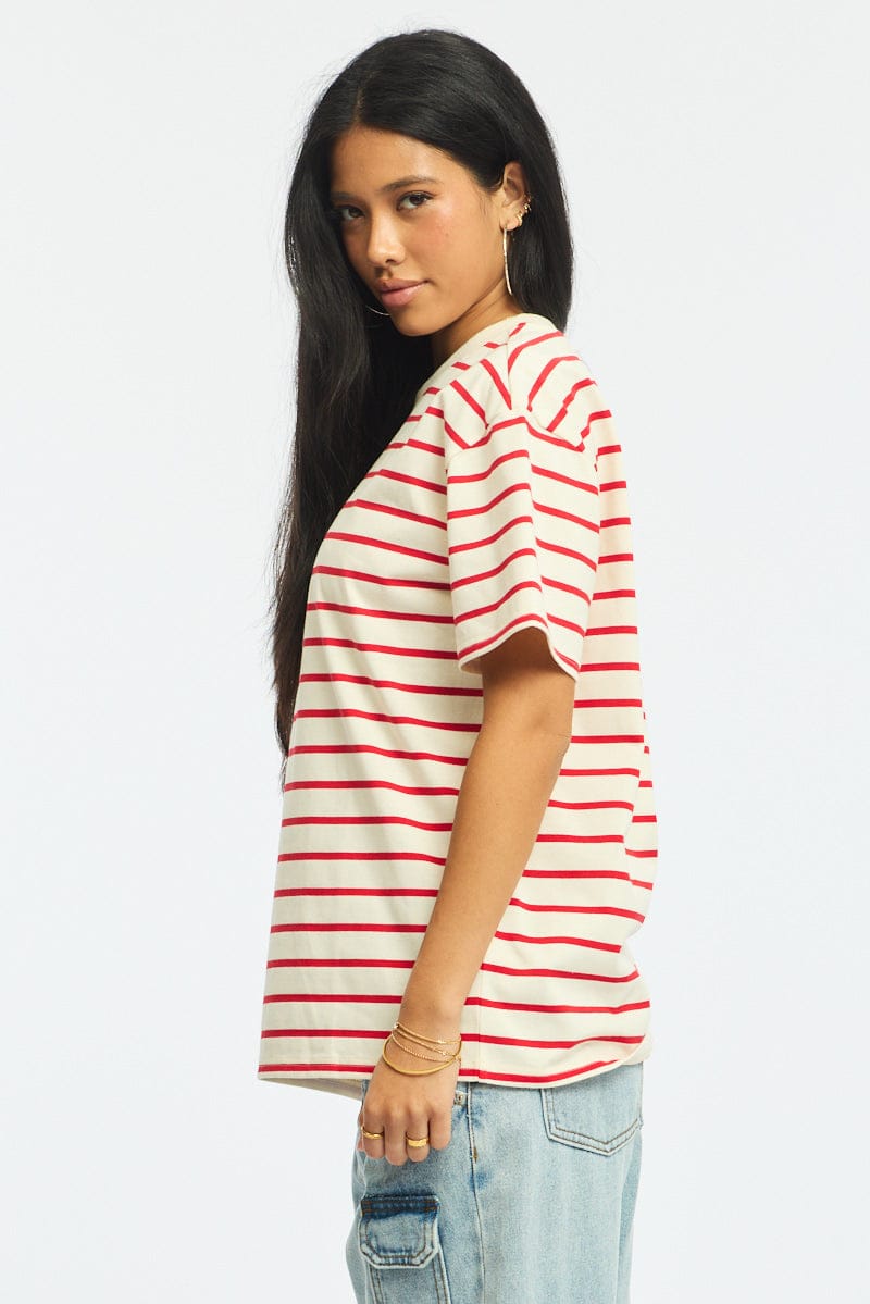 Red Stripe Oversized T-Shirt Short Sleeve