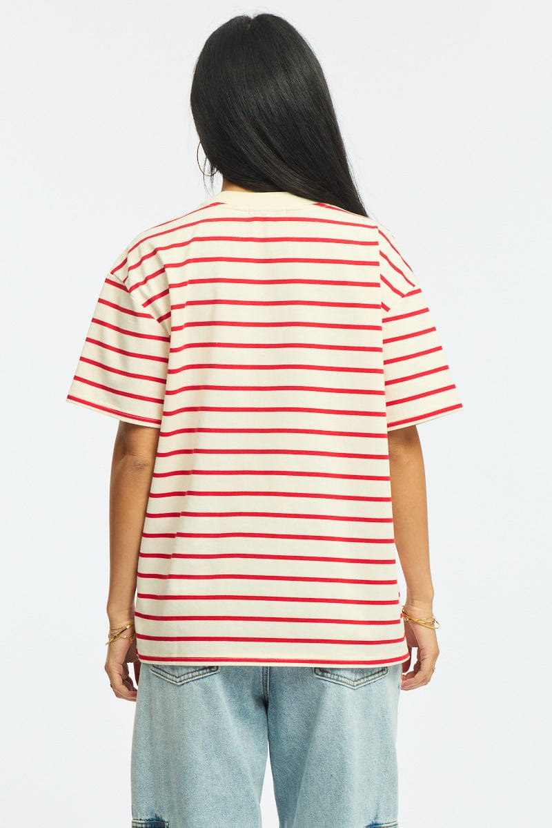 Red Stripe Oversized T-Shirt Short Sleeve
