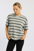 Grey Stripe Short Sleeve Oversized Stripe Tshirt