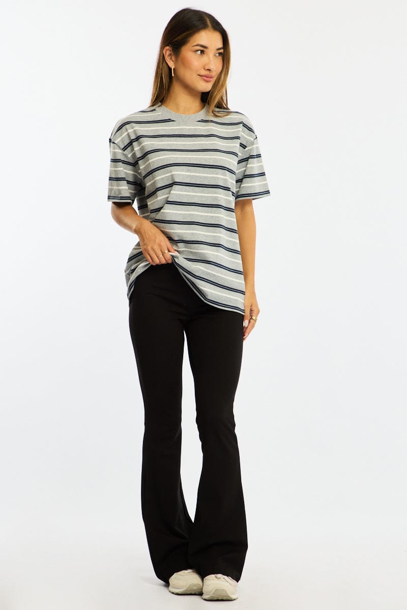 Grey Stripe Short Sleeve Oversized Stripe Tshirt