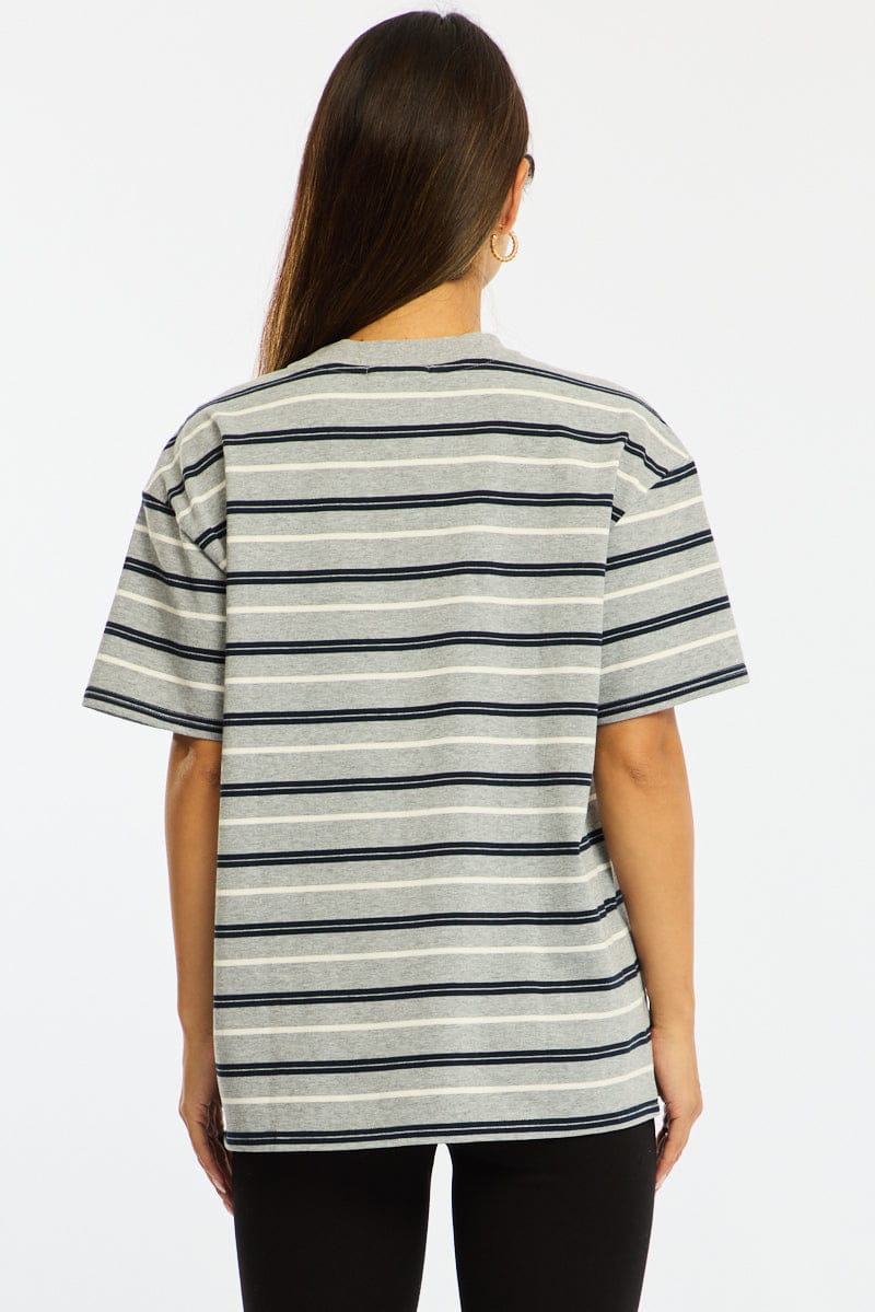Grey Stripe Short Sleeve Oversized Stripe Tshirt