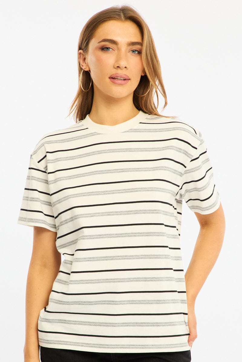 White Stripe Short Sleeve Oversized Stripe Tshirt