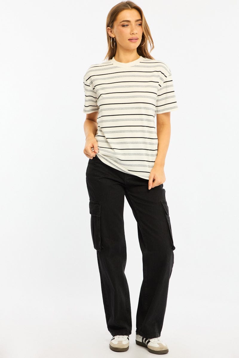 White Stripe Short Sleeve Oversized Stripe Tshirt