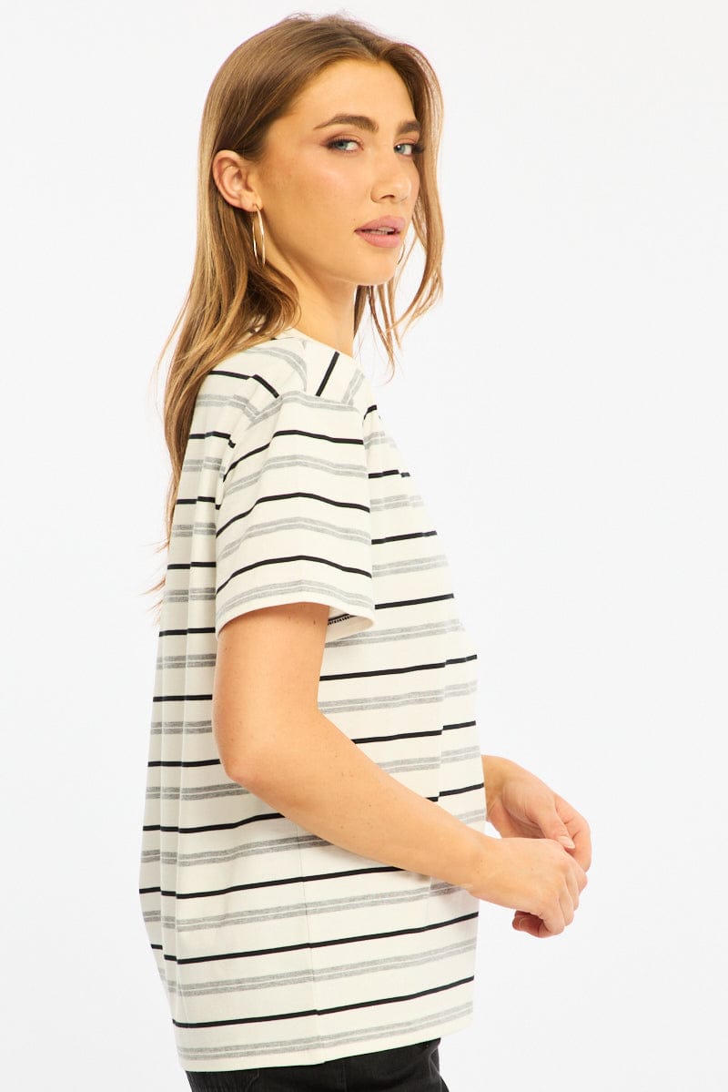 White Stripe Short Sleeve Oversized Stripe Tshirt