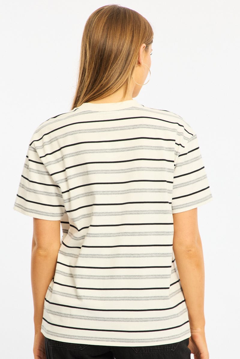 White Stripe Short Sleeve Oversized Stripe Tshirt