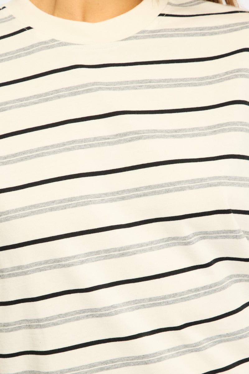 White Stripe Short Sleeve Oversized Stripe Tshirt