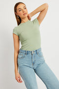Green T Shirt Short Sleeve Crew Neck Cotton