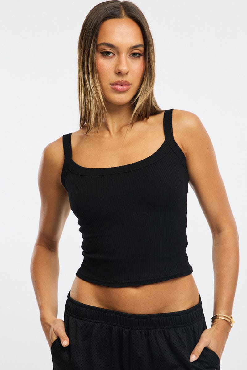 Black Tank Top Scoop Neck Rib