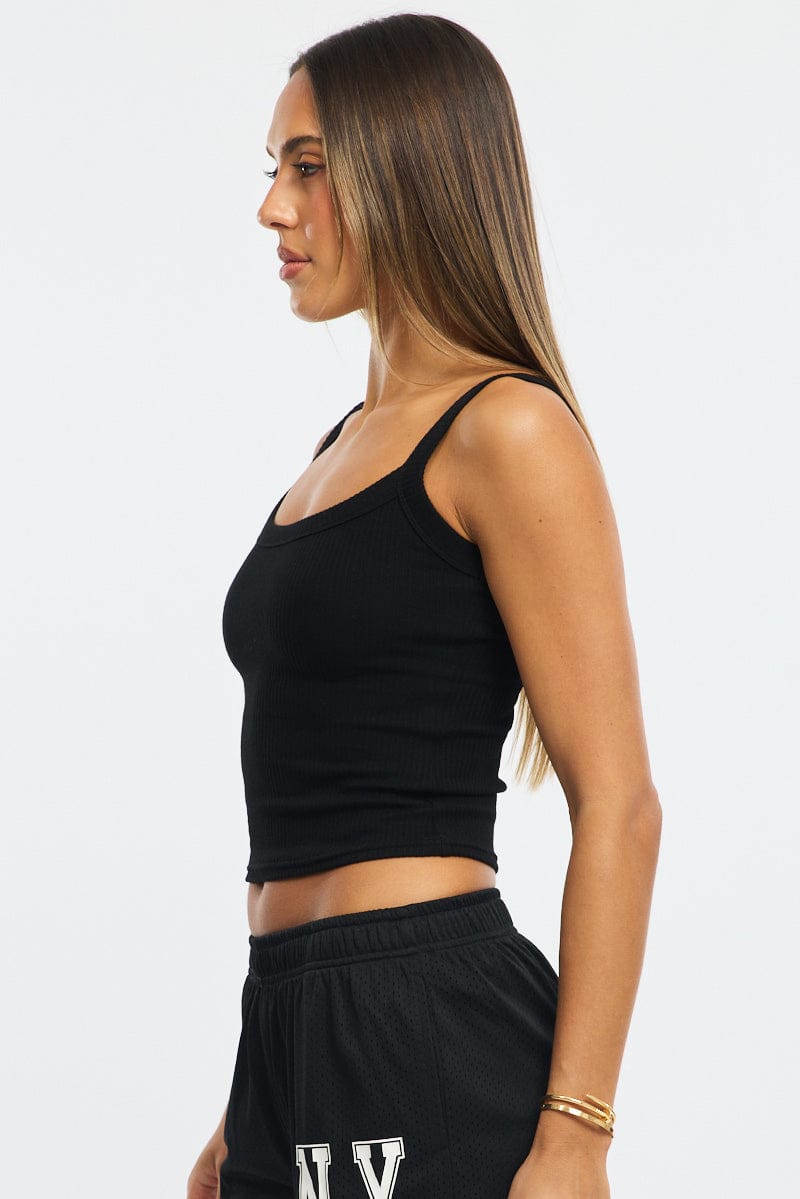 Black Tank Top Scoop Neck Rib