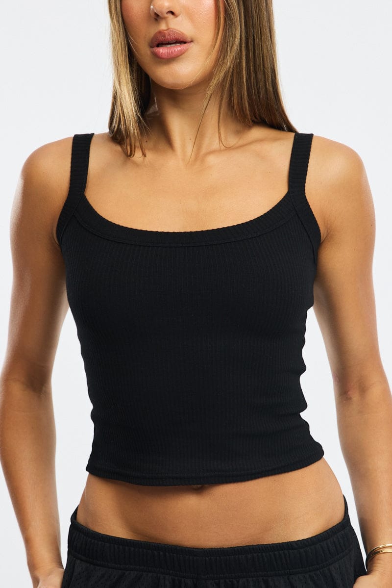 Black Tank Top Scoop Neck Rib