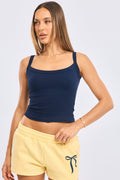 Blue Tank Top Scoop Neck Rib