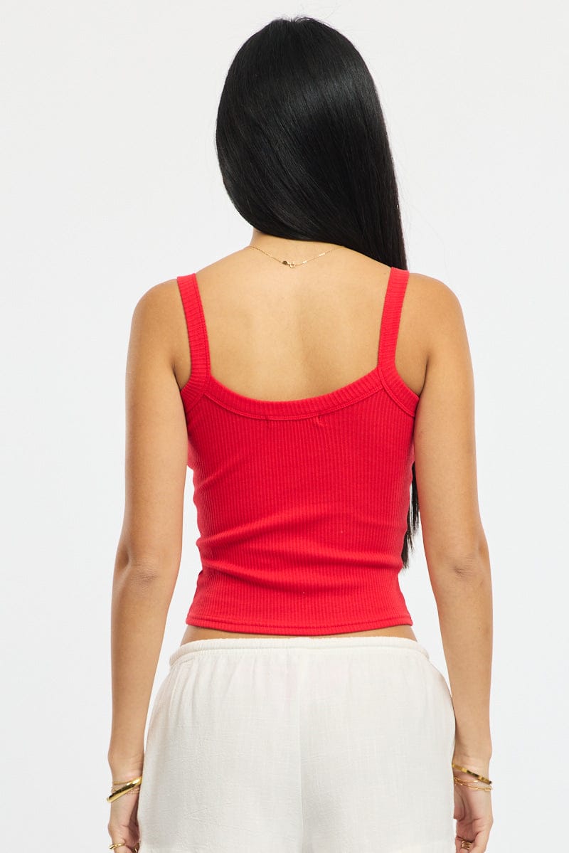 Red Tank Top Scoop Neck Rib