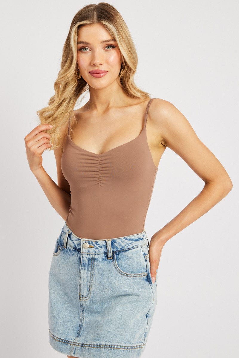 Brown Bodysuit Sleeveless Supersoft