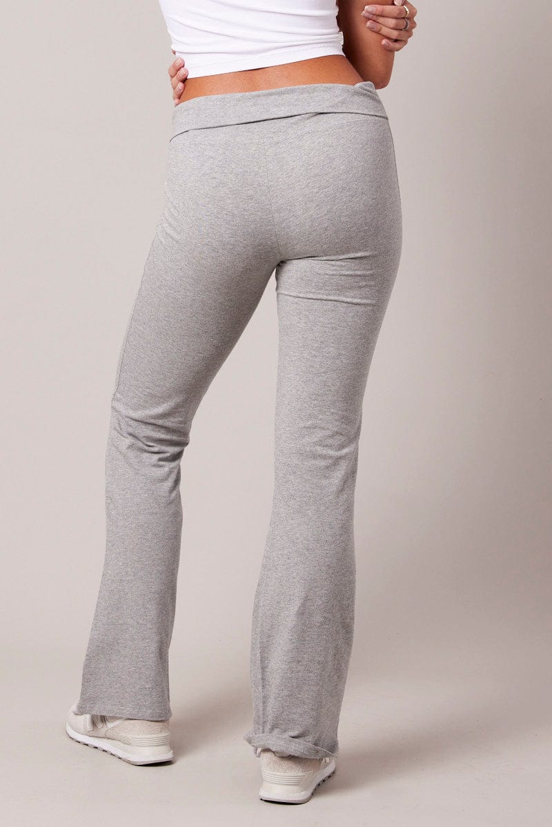 Grey Leggings Mid Rise Fold Over Waist Flared