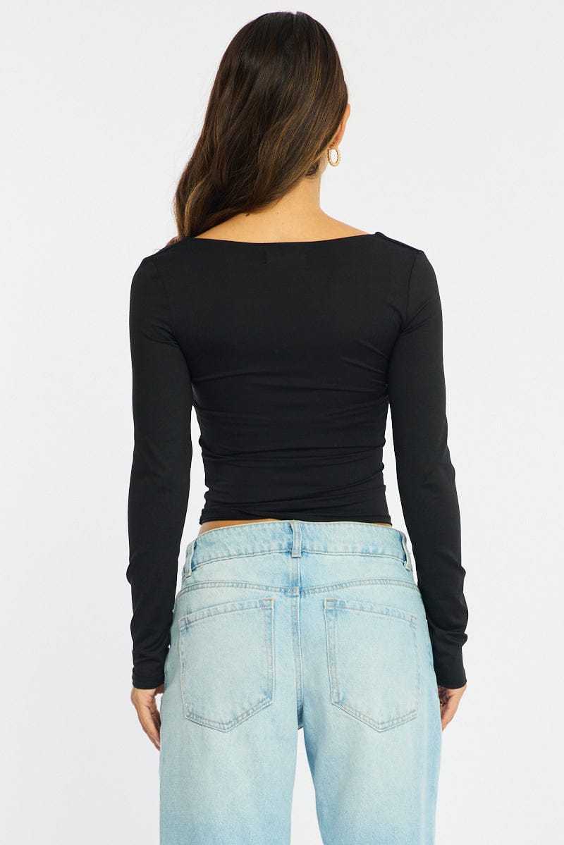 Black Long Sleeve Slim Fit Scoop Neck Top