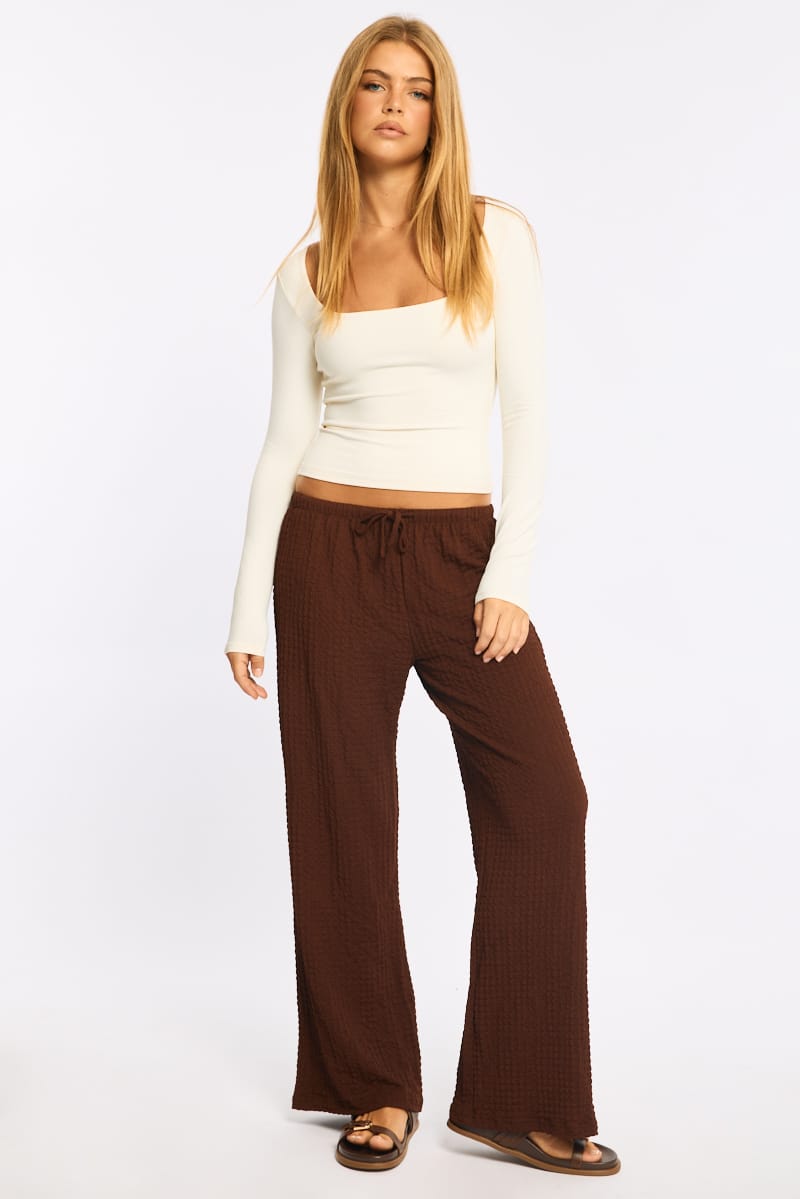 White Long Sleeve Slim Fit Scoop Neck Top