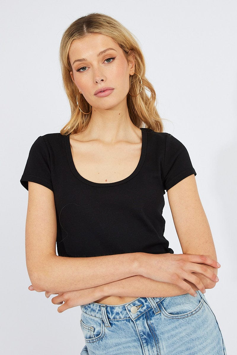 Black T-Shirt Short Sleeve Scoop Neck