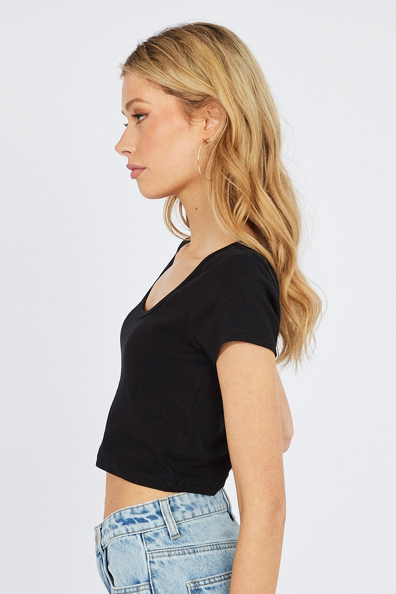 Black T-Shirt Short Sleeve Scoop Neck