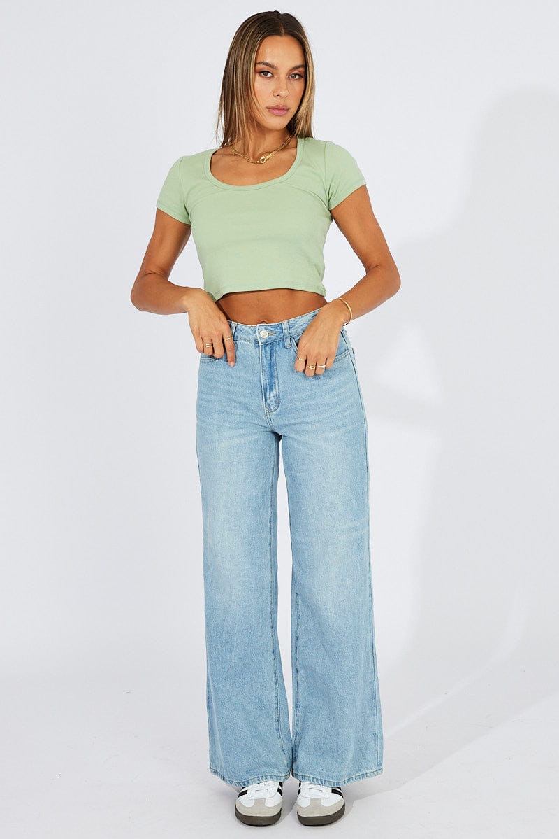 Green T-Shirt Short Sleeve Scoop Neck