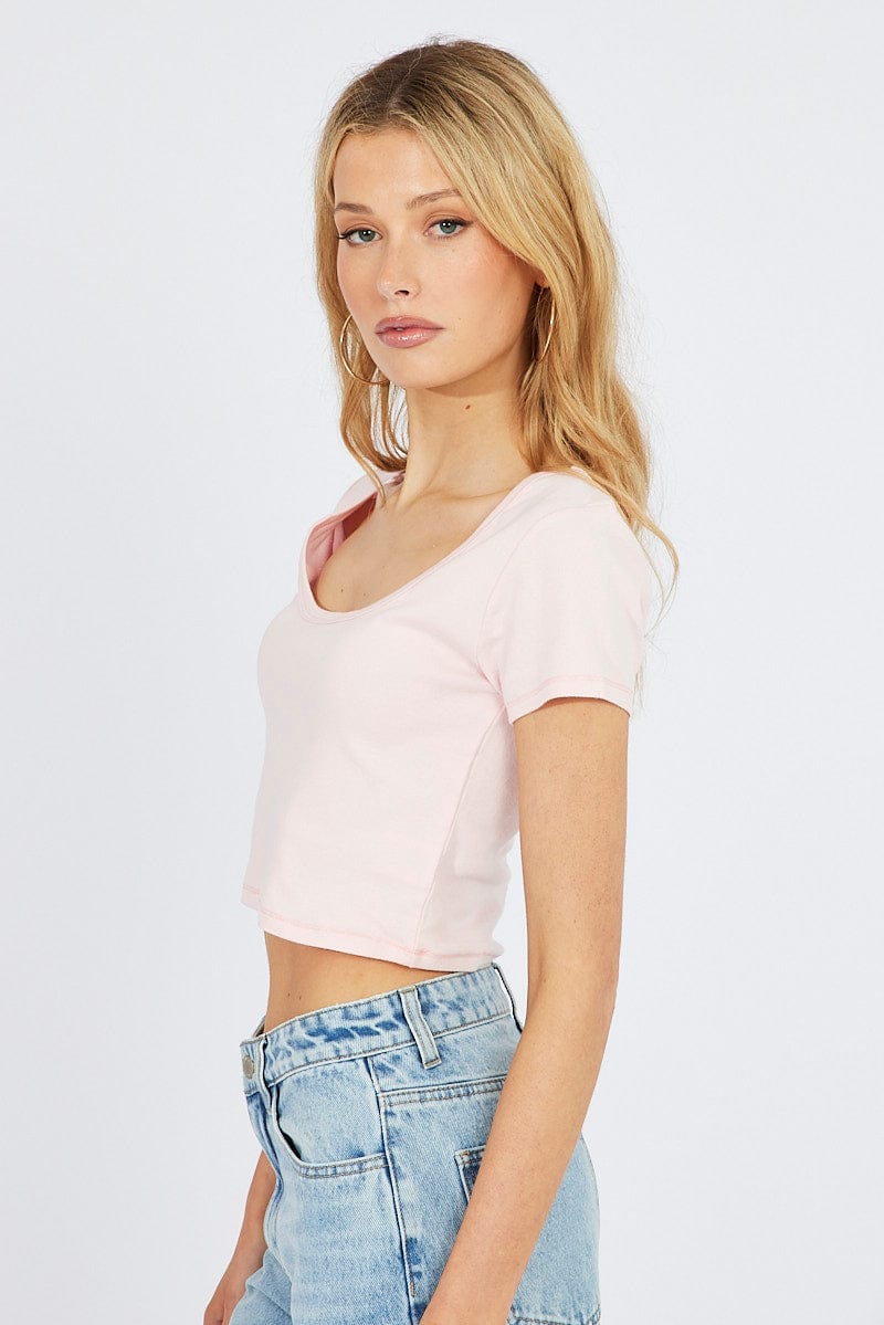 Pink T-Shirt Short Sleeve Scoop Neck