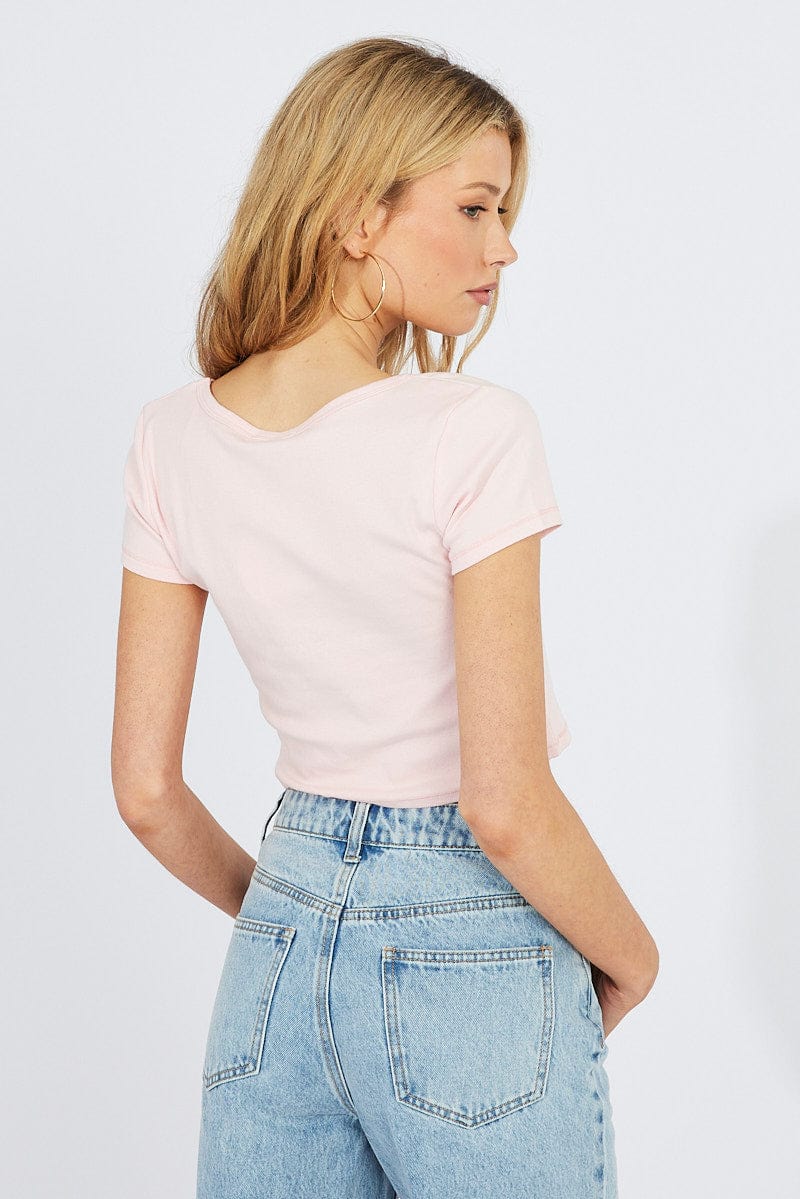 Pink T-Shirt Short Sleeve Scoop Neck
