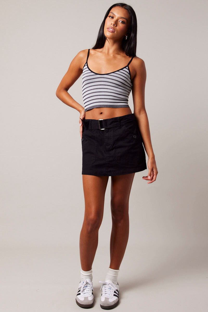 Black Stripe Tank Top Sleeveless Scoop Neck Seamless