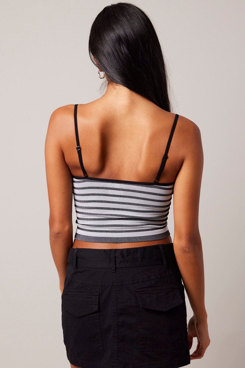 Black Stripe Tank Top Sleeveless Scoop Neck Seamless