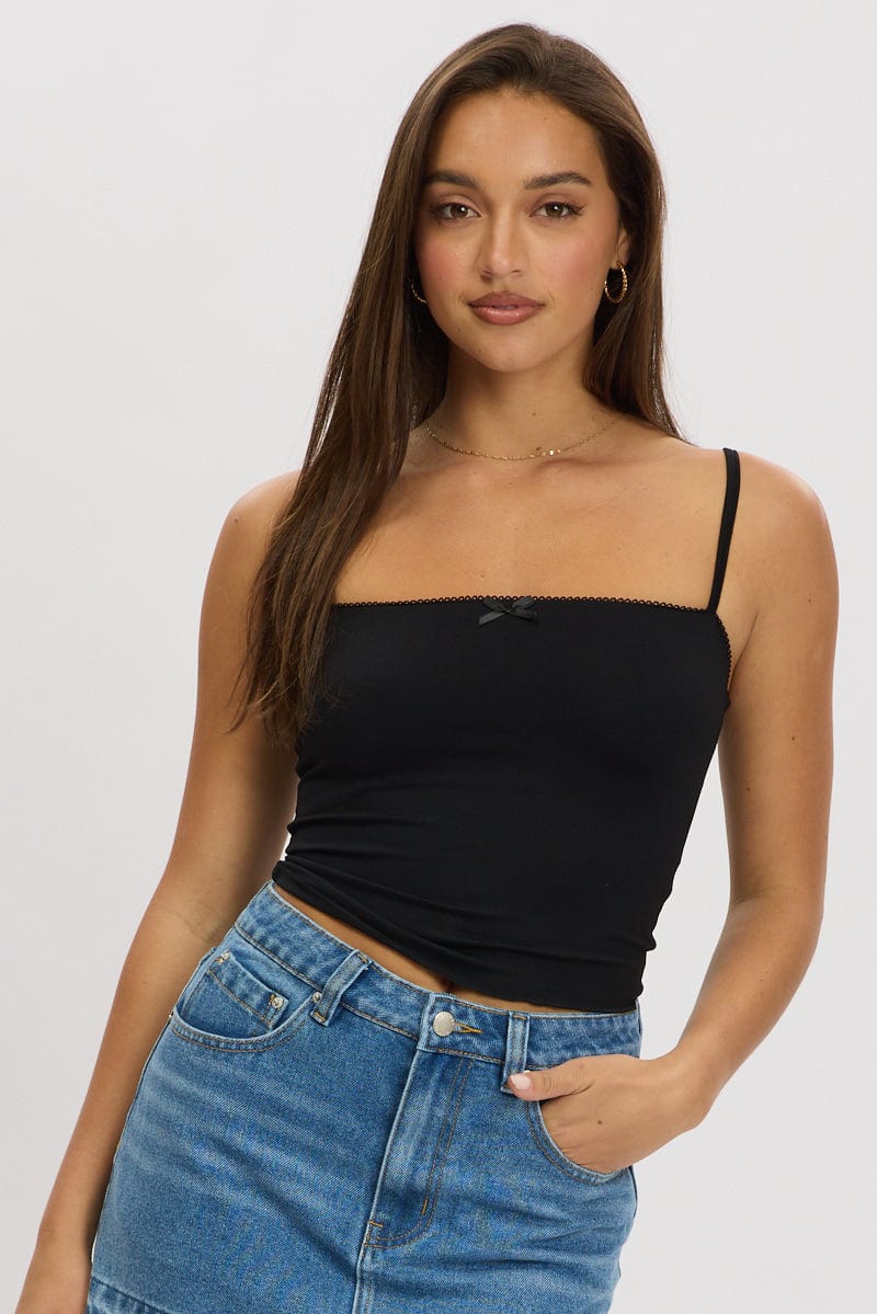 Black Tank Top Sleeveless Bow