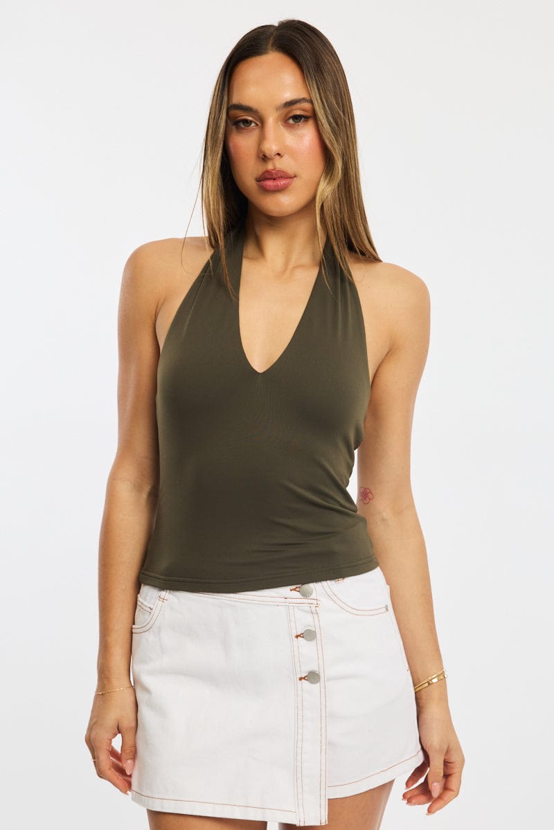 Green Supersoft Halter Neck Top