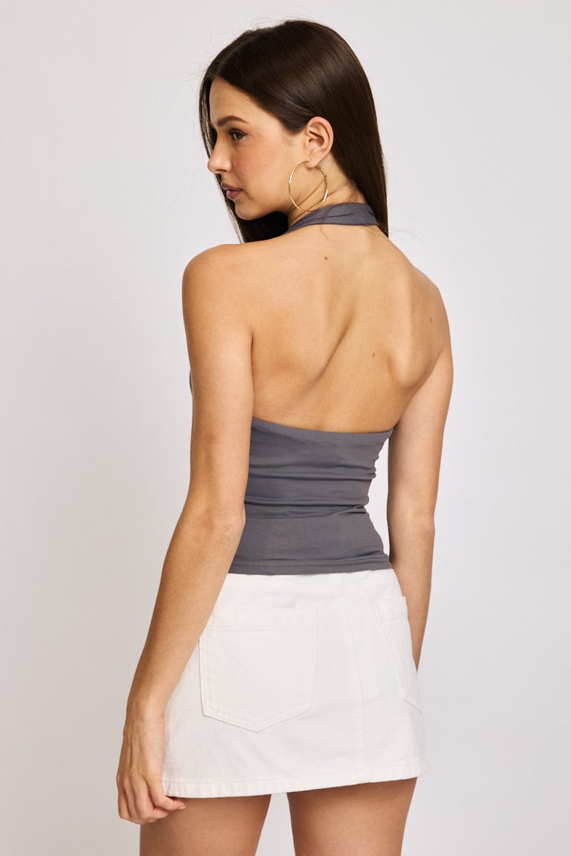 Grey Supersoft Halter Neck Top