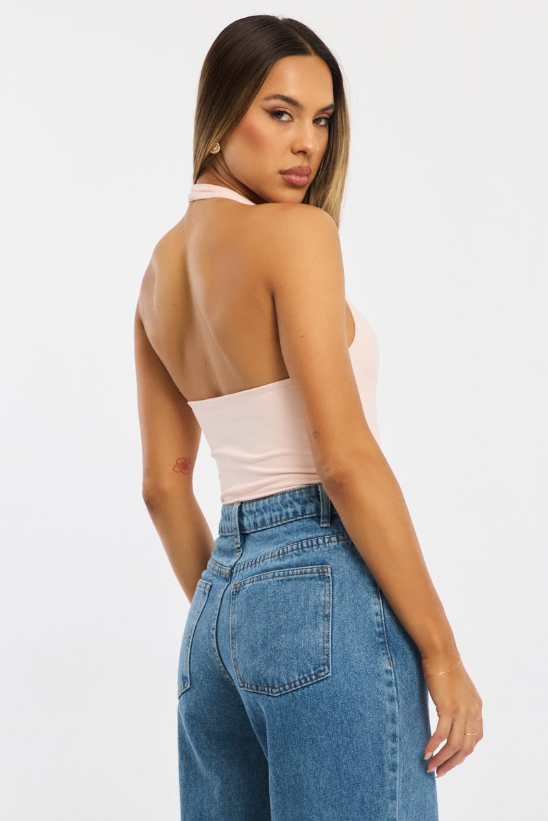 Pink Halter Neck Bodysuit