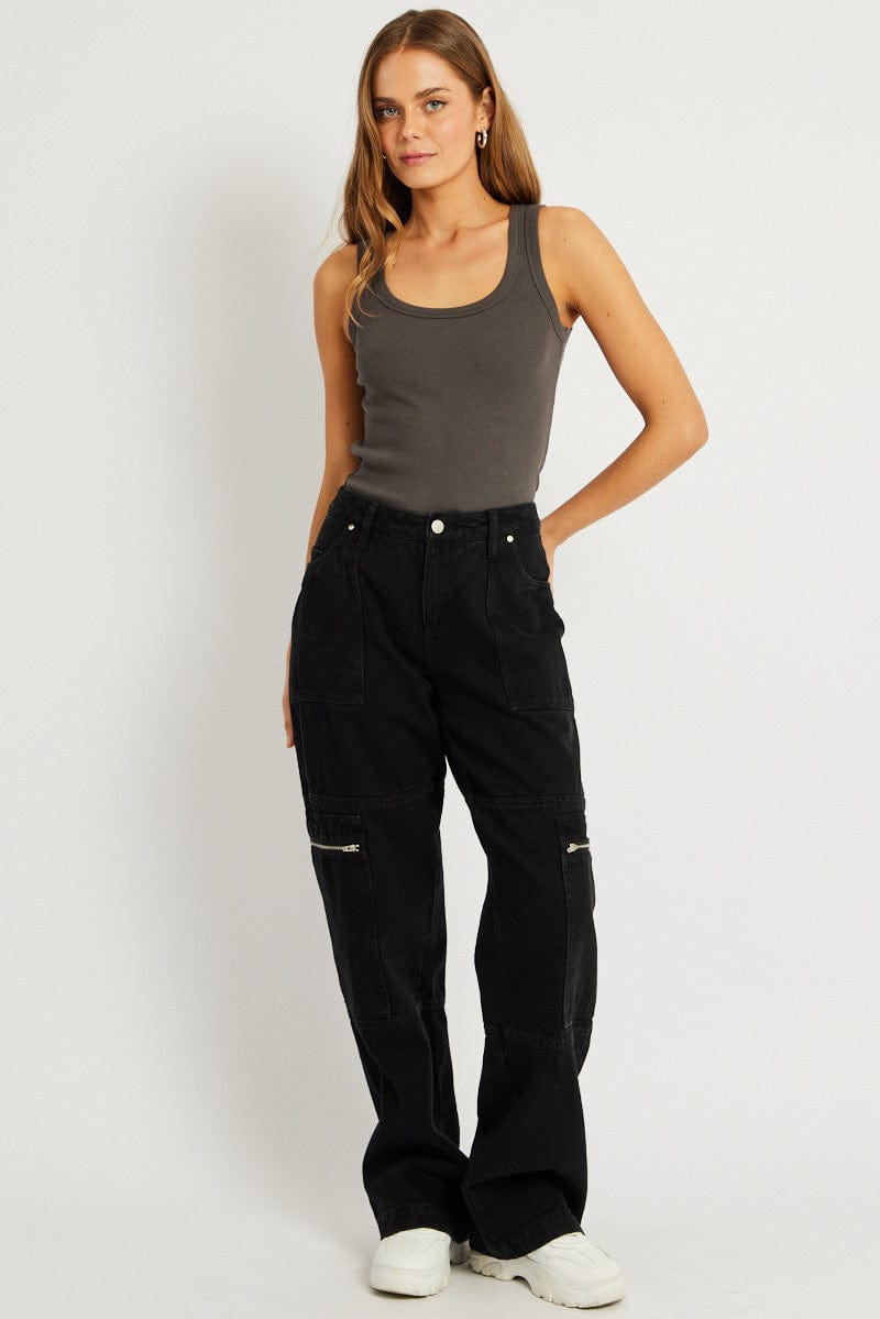 Grey Tank Top Top Contrast Stitch