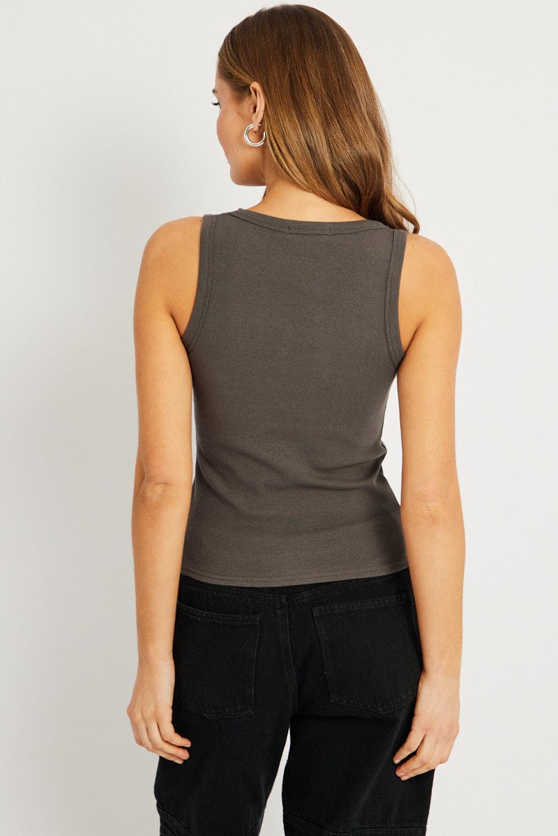 Grey Tank Top Top Contrast Stitch