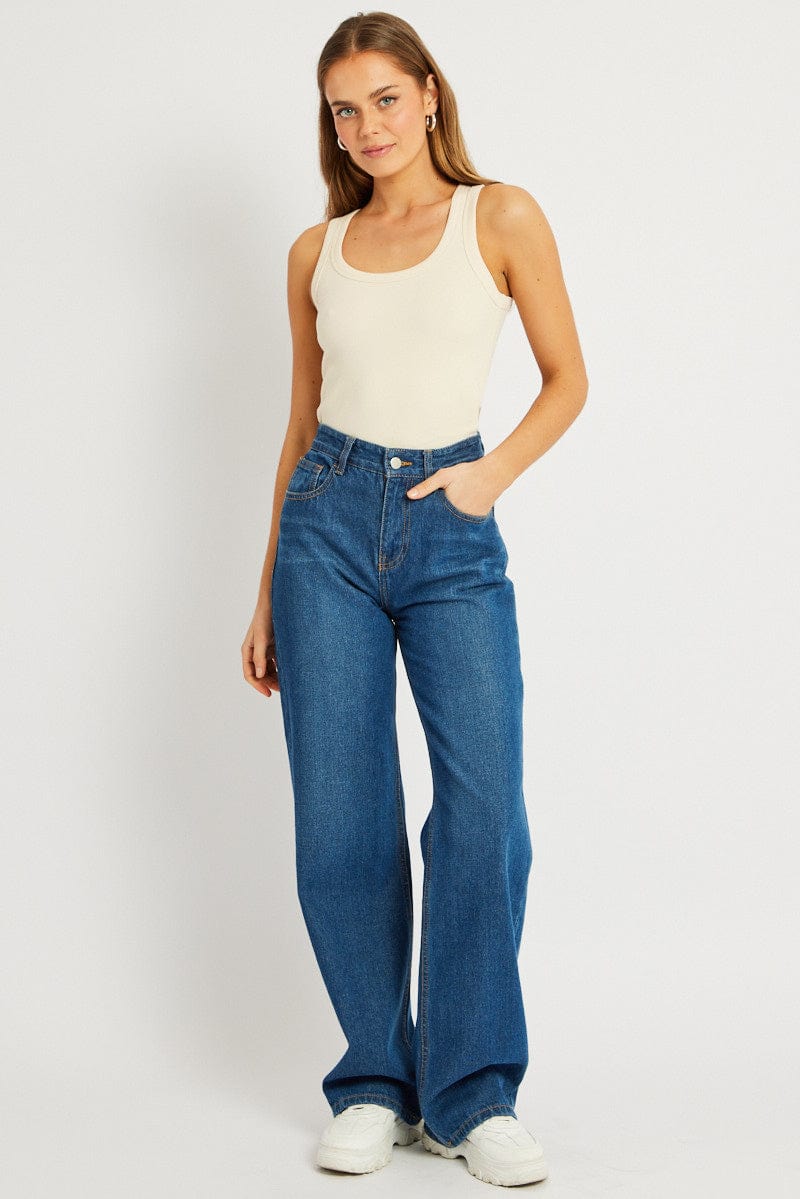 White Tank Top Top Contrast Stitch