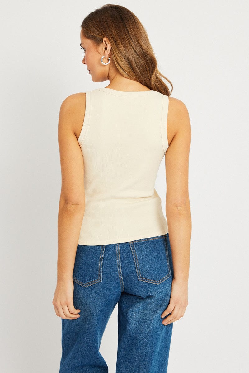 White Tank Top Top Contrast Stitch