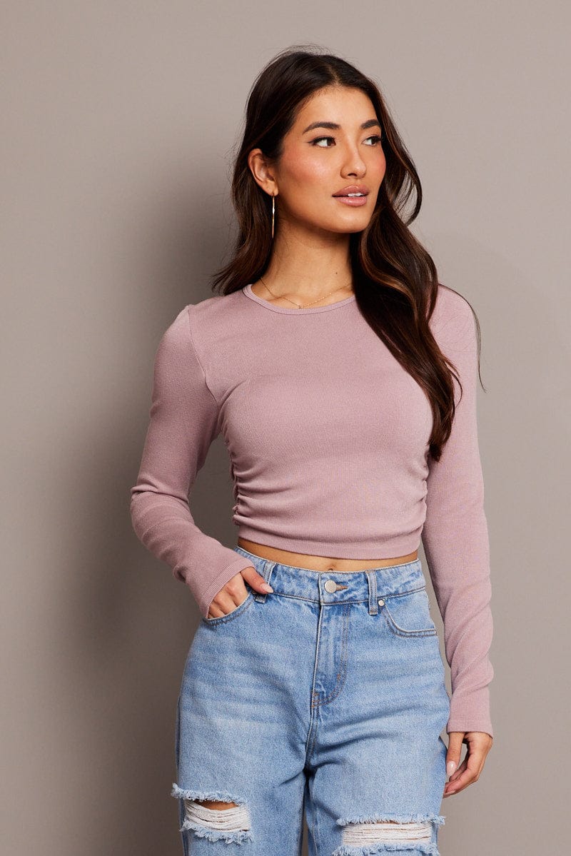 Purple Seamless Top Long Sleeve Side Ruched