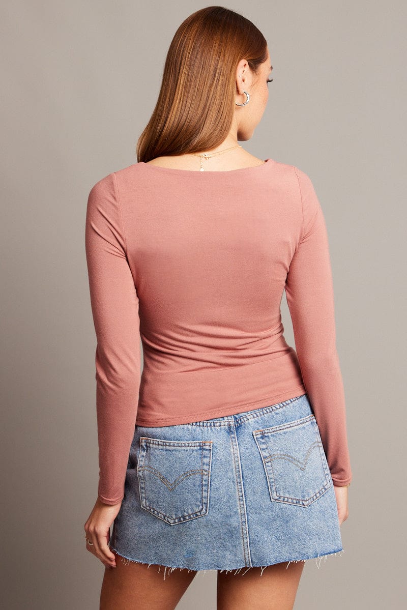 Pink Top Long Sleeve Boat Neck Modal