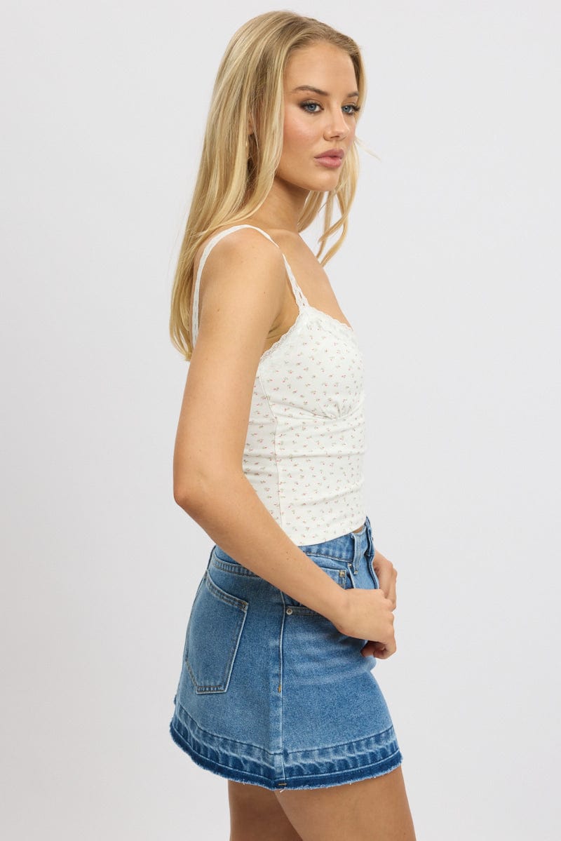 Red Floral Tank Top V Neck Lace Trim