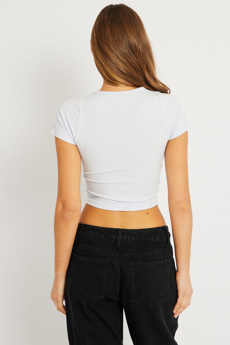Blue T Shirt Short Sleeve V Neck Seamless