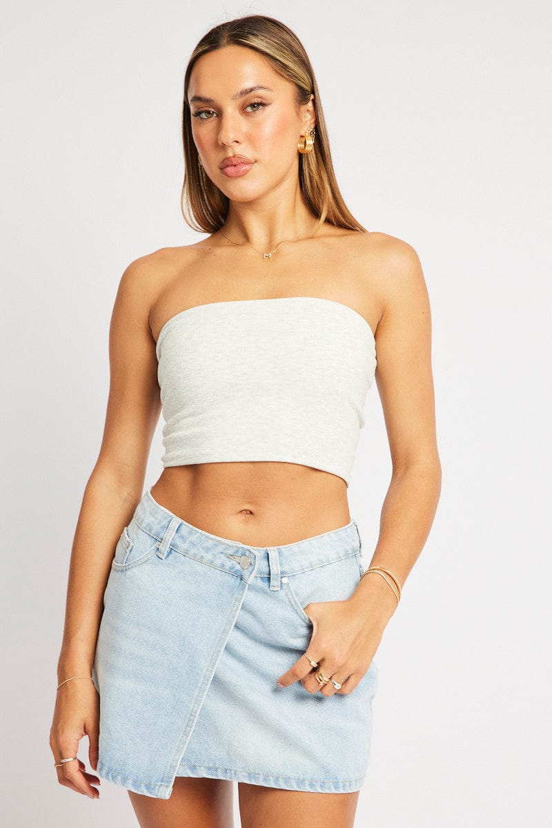 Grey Bandeau Top Cotton Rib