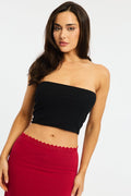 Black Bandeau Top Sleeveless Strapless Rib