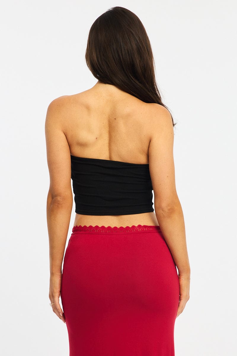 Black Bandeau Top Sleeveless Strapless Rib