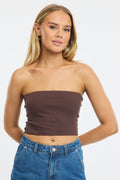Brown Bandeau Top Sleeveless Strapless Rib