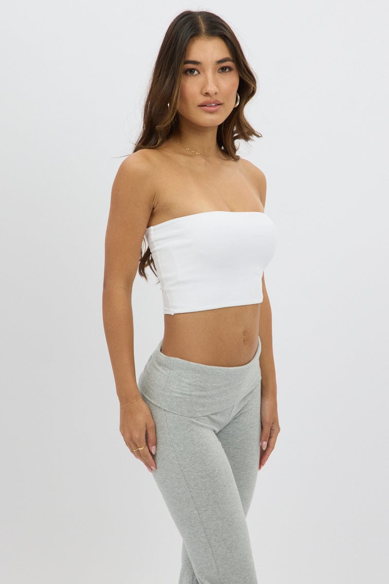 White Bandeau Top Cotton Rib
